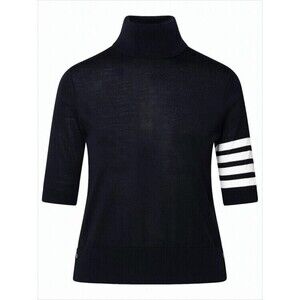 Thom Browne Fitted Black Turtleneck Sweater With Bold Stripe Detail - NWT